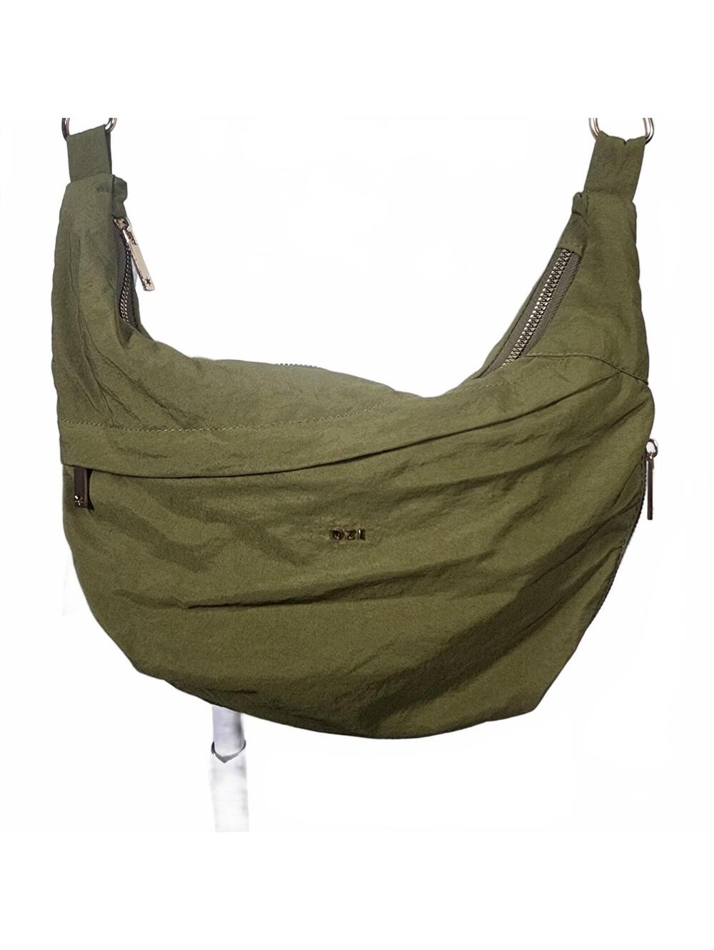 Kedzie Olive Green Crossbody Shoulder Bag with Leopard Print Lining - Picture 2 of 4